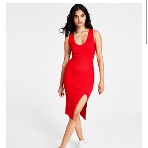 Bar III ribbed bodycon high slit dress in bright pink (not red)